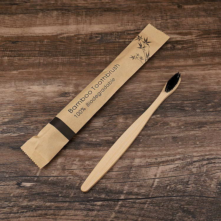 Flat Bamboo Toothbrush with Kraft Paper Bag – Eco-Friendly & Biodegradable