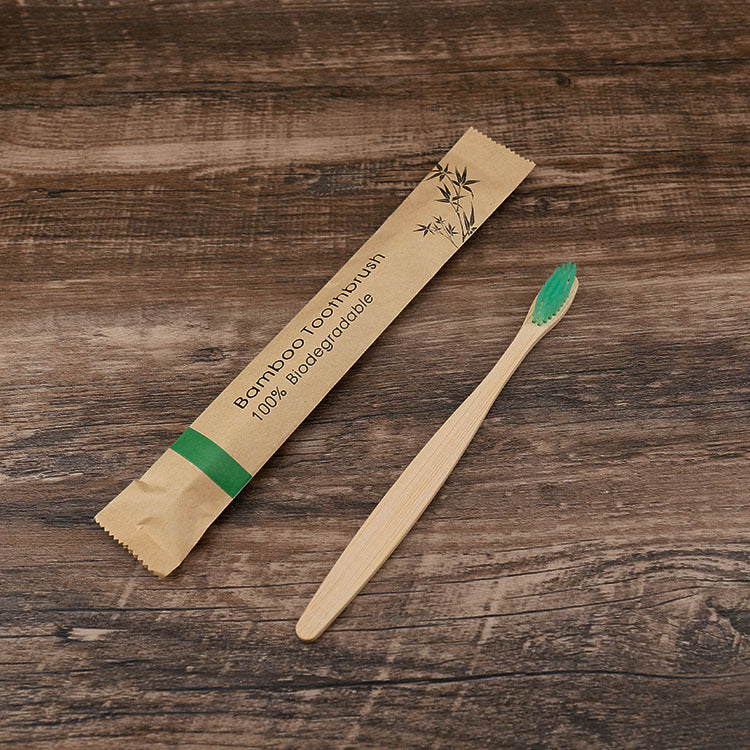 Flat Bamboo Toothbrush with Kraft Paper Bag – Eco-Friendly & Biodegradable