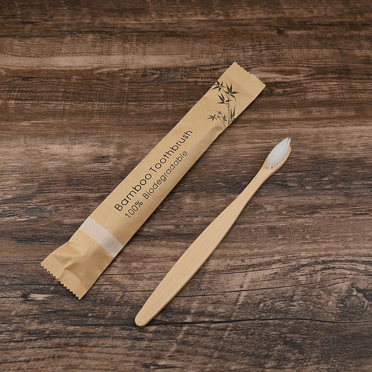 Flat Bamboo Toothbrush with Kraft Paper Bag – Eco-Friendly & Biodegradable
