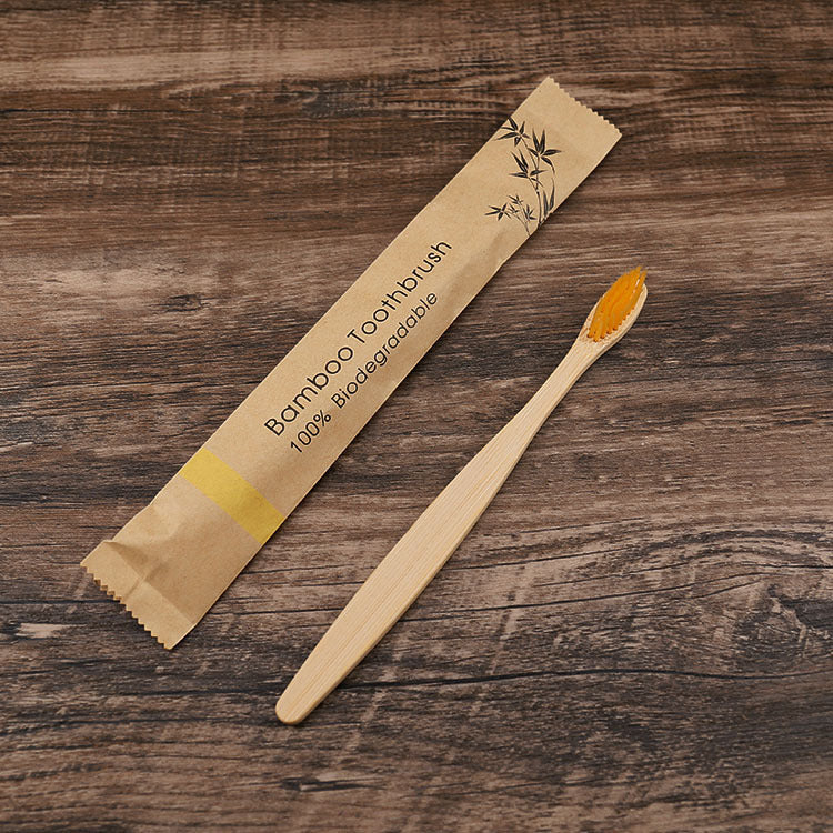 Flat Bamboo Toothbrush with Kraft Paper Bag – Eco-Friendly & Biodegradable