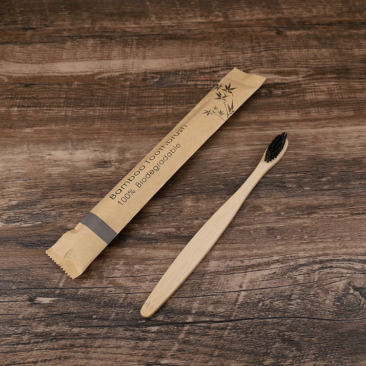 Flat Bamboo Toothbrush with Kraft Paper Bag – Eco-Friendly & Biodegradable