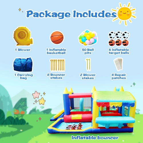 7-in-1 Inflatable Bounce House with Slide, Ball Pit & Obstacles – Indoor/Outdoor Fun for Kids' Parties & Backyard Play