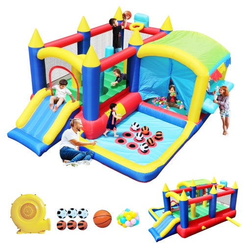 7-in-1 Inflatable Bounce House with Slide, Ball Pit & Obstacles – Indoor/Outdoor Fun for Kids' Parties & Backyard Play