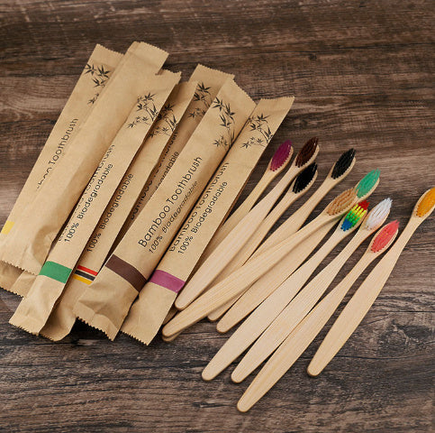 Flat Bamboo Toothbrush with Kraft Paper Bag – Eco-Friendly & Biodegradable