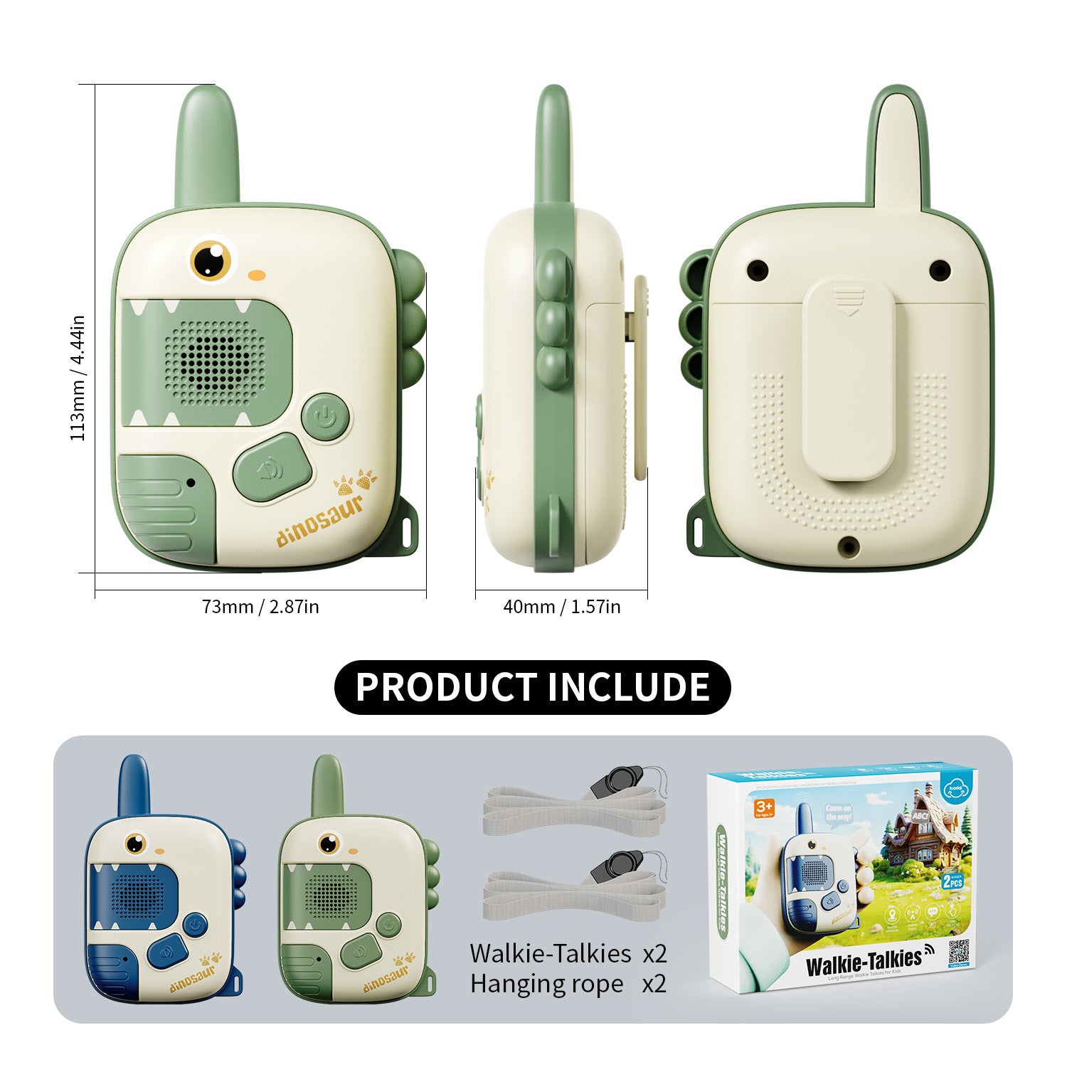 Dinosaur walkie talkie toy set displayed with packaging for gift presentation”