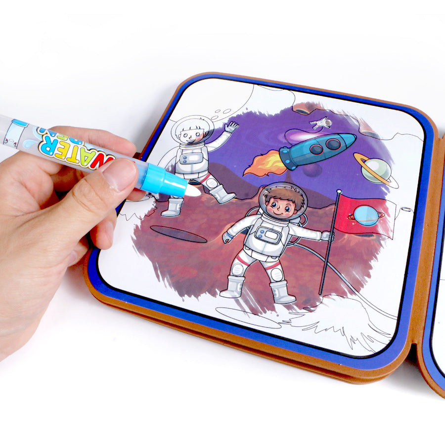Magical Water Painting Book – Space Theme Reusable Drawing Pad for Kids Ages 3+ – No-Mess Coloring Board with Water Pen – Eco-Friendly Travel Activity Toy