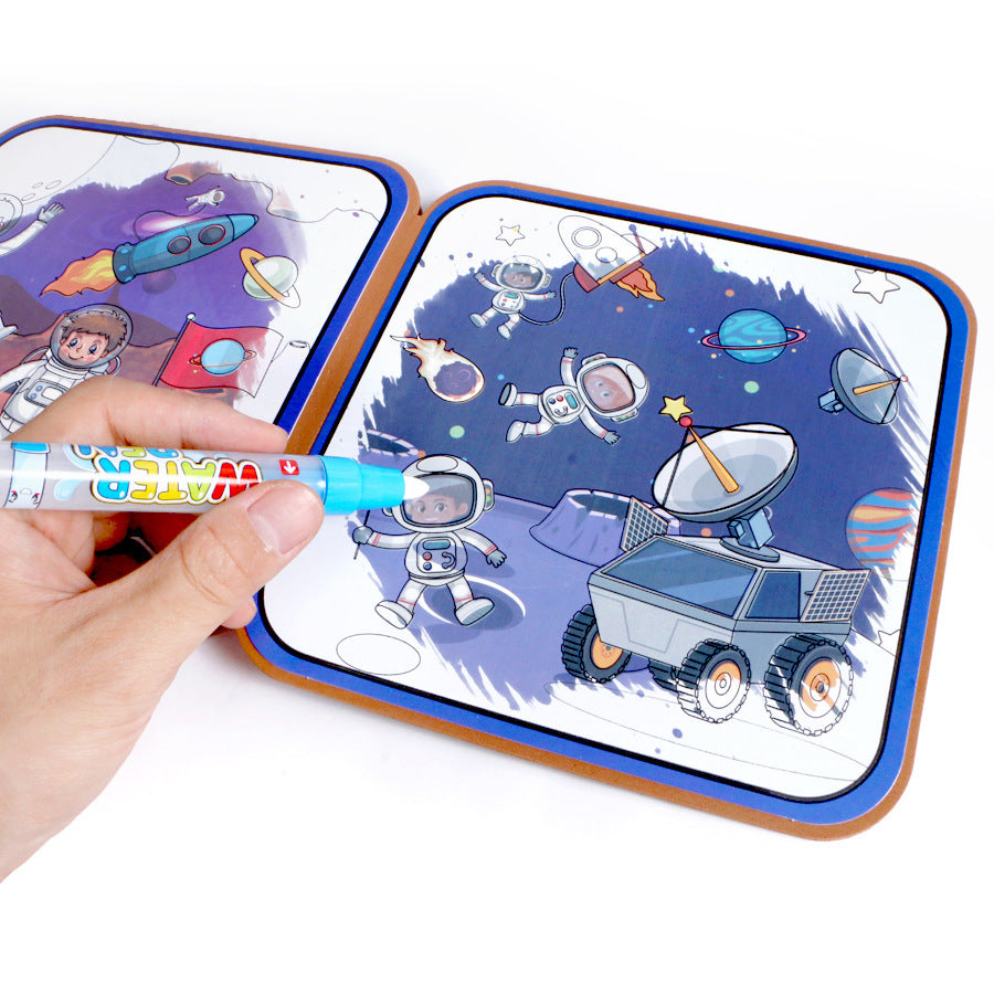 Magical Water Painting Book – Space Theme Reusable Drawing Pad for Kids Ages 3+ – No-Mess Coloring Board with Water Pen – Eco-Friendly Travel Activity Toy