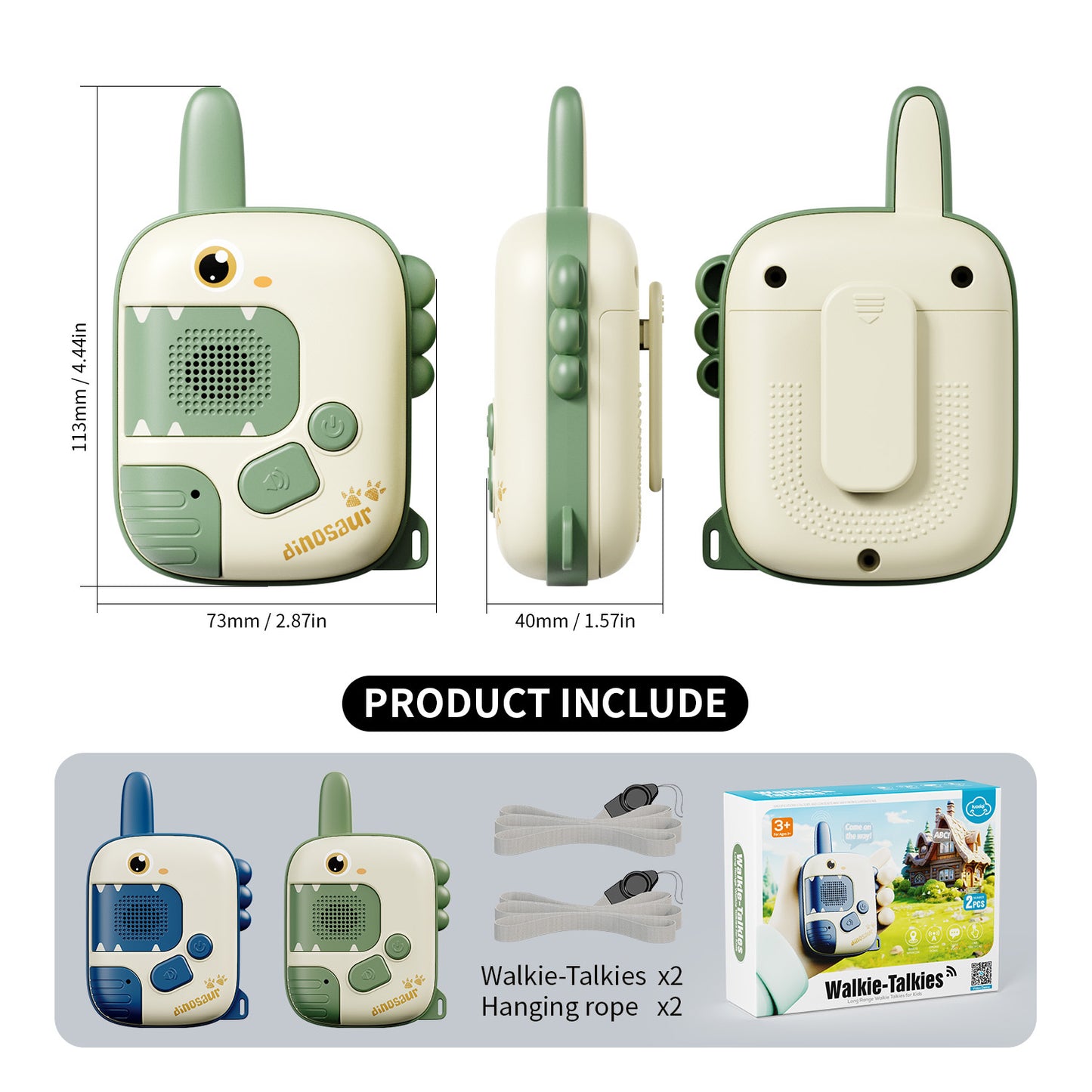 Dinosaur walkie talkie toy set displayed with packaging for gift presentation”